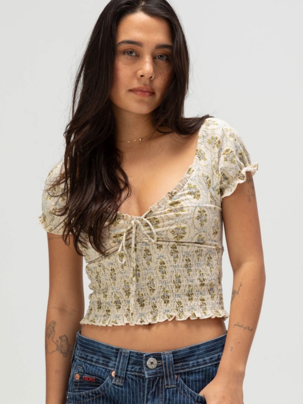 BDG Urban Outfitters Sydney Smocked Stretch Cotton Cottagecore Crop Top Size L